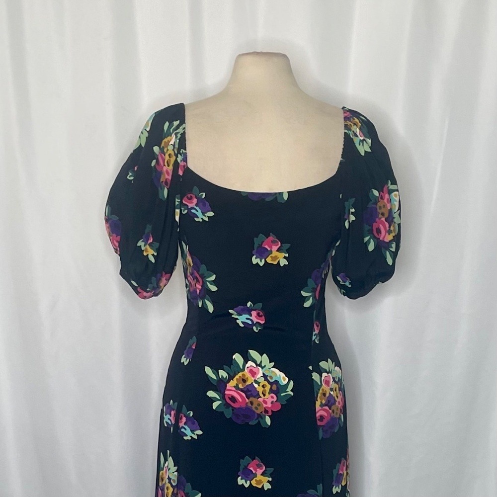Betsey Johnson Black Floral Puff Sleeve Midi Dress - Picture 9 of 13